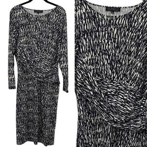 EUC | Eloquii Jersey Knit Dress Black White Abstract Print Long Sleeve | Size 14